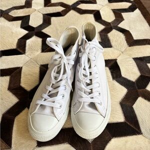 🤍Converse- White High-Top Leather Sneakers